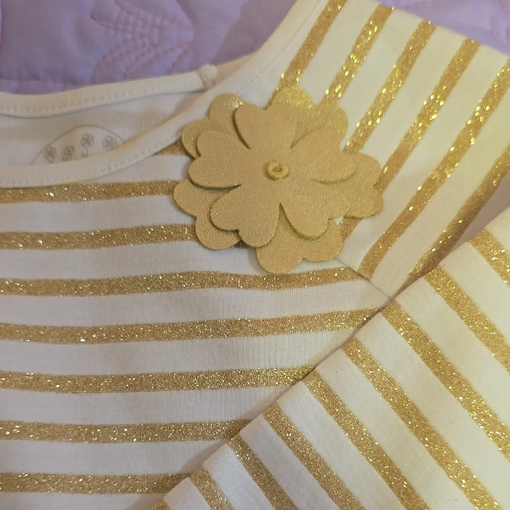 Pippa & Julie Glittery Gold Striped Long Sleeve Tee - Picture 3 of 5